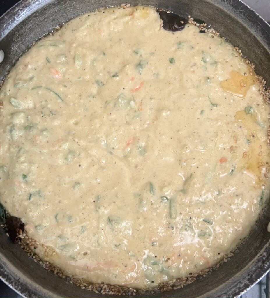 Poured Handvo batter in sauté pan